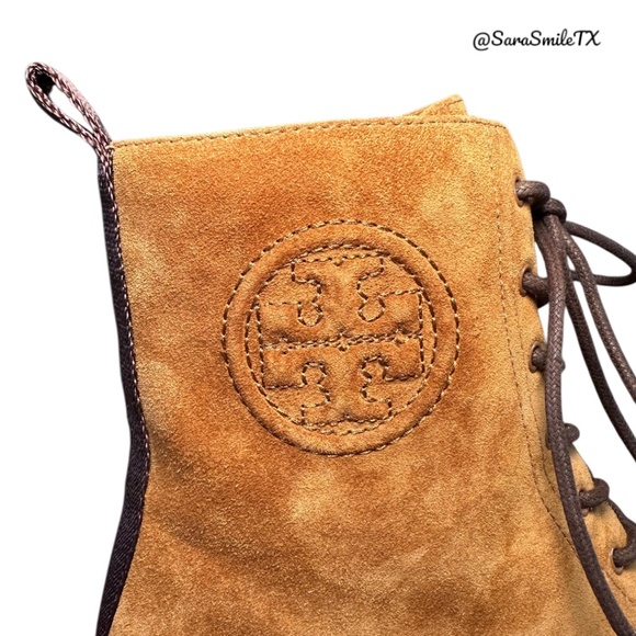 TORY BURCH Miller 50MM Lug Sole Bootie Tan Suede Combat Boots - NIB - Picture 8 of 14
